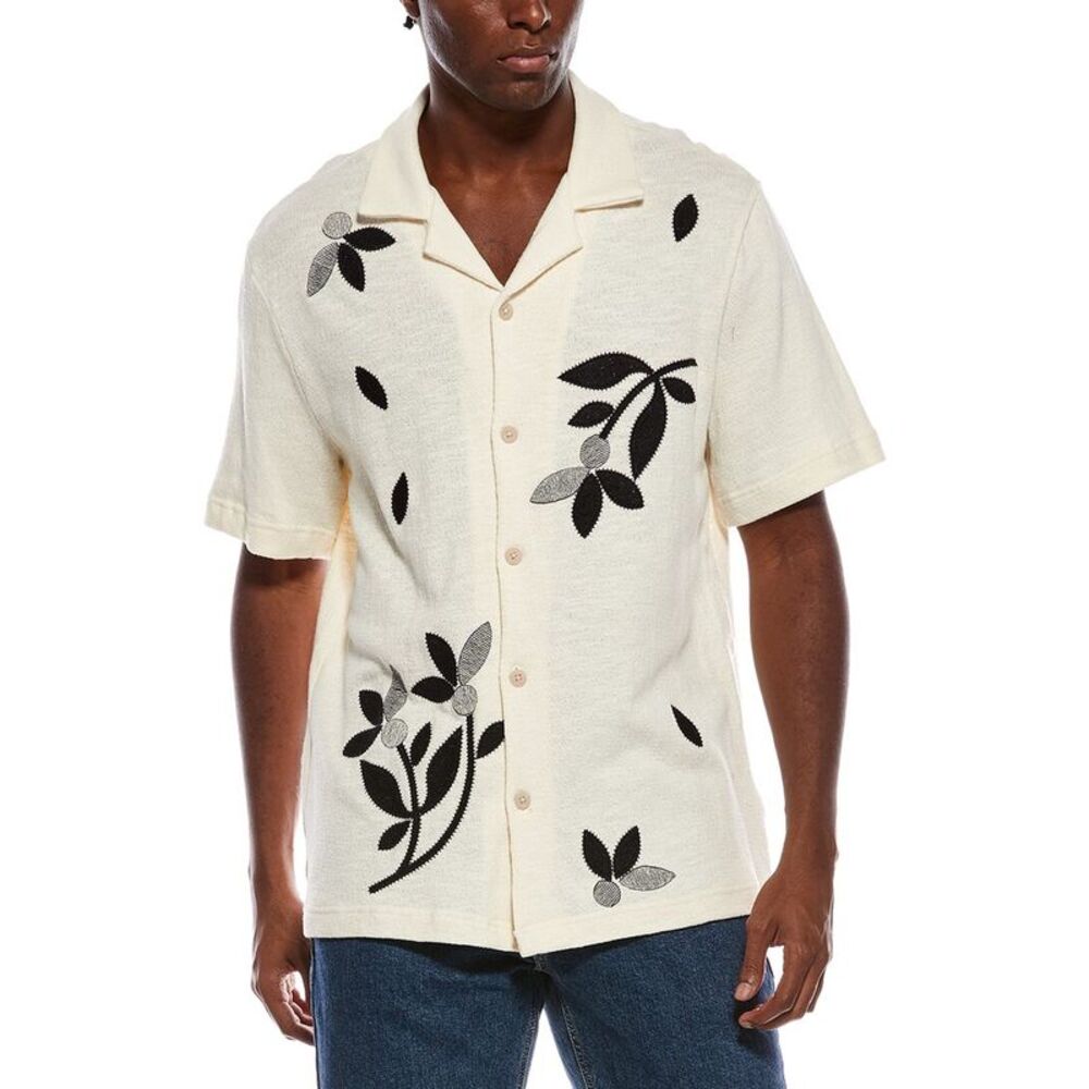 Jason Wu Mens  Floral Embroidery Shirt, Brown